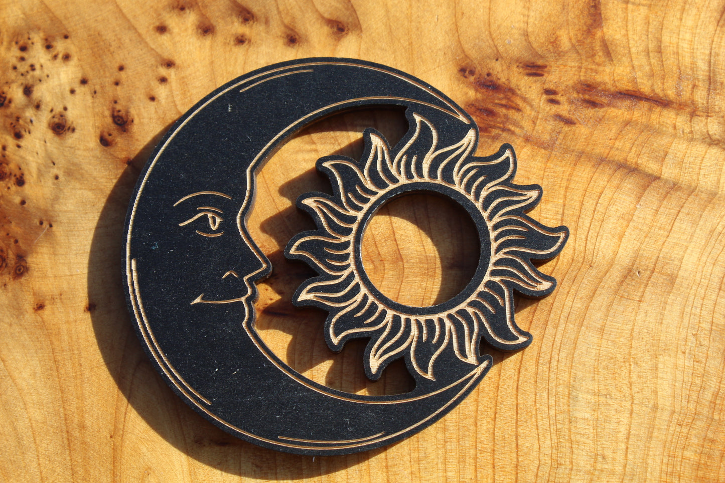 Wooden Moon And Sun Sphere Holder.