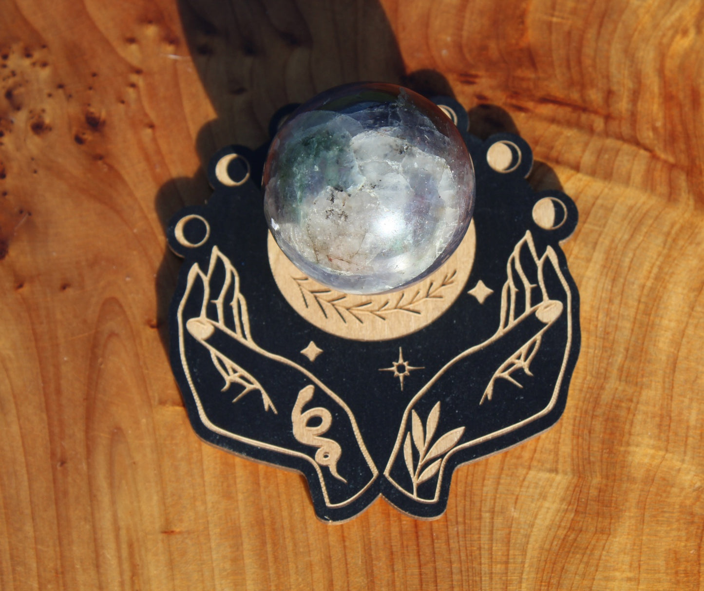 Wooden Hand & Moon Sphere Holder