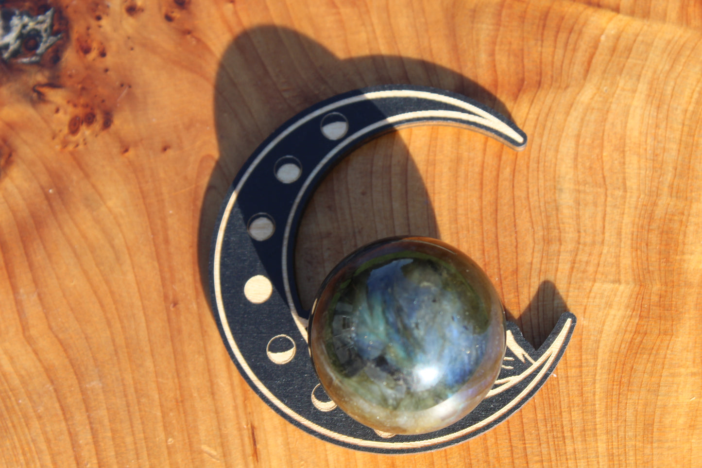 Wooden Moon And Mountain Sphere Holder