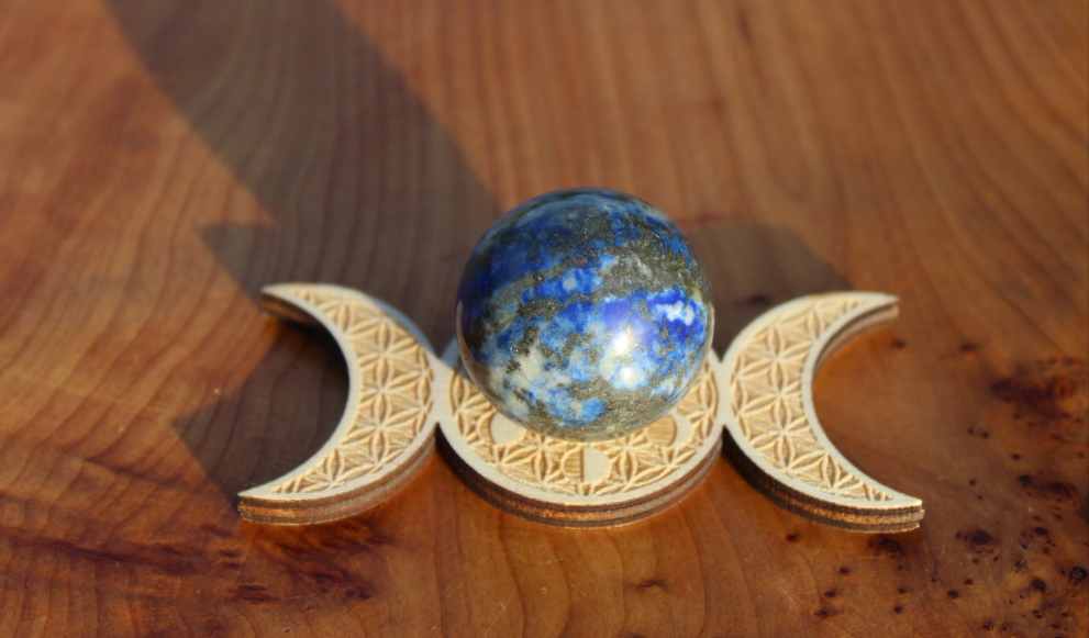 Lapis Lazuli Sphere And Wooden Sphere Holder Bundle.