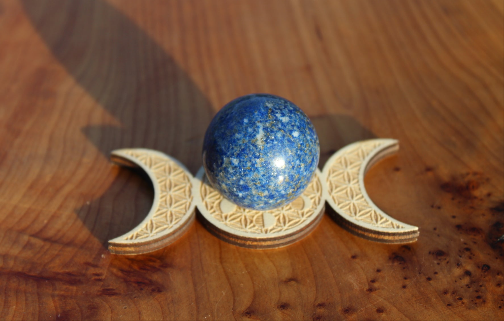 Lapis Lazuli Sphere And Wooden Sphere Holder Bundle.