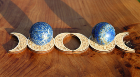 Lapis Lazuli Sphere And Wooden Sphere Holder Bundle.