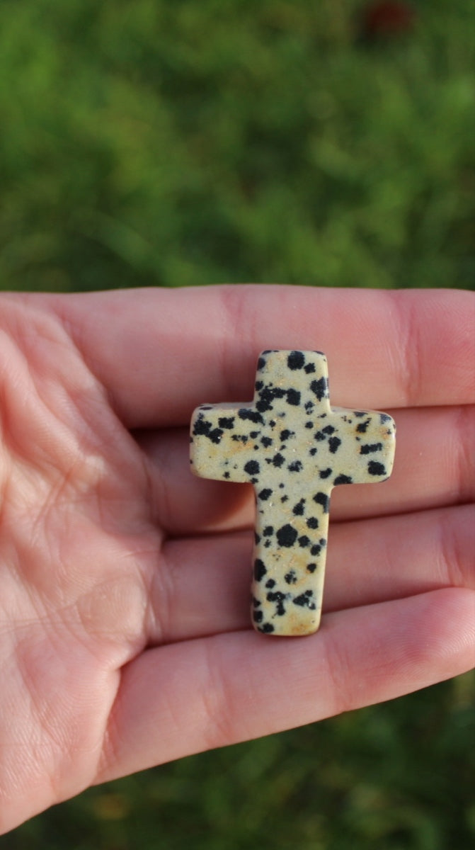 Dalmatian Jasper Small Cross Carving.