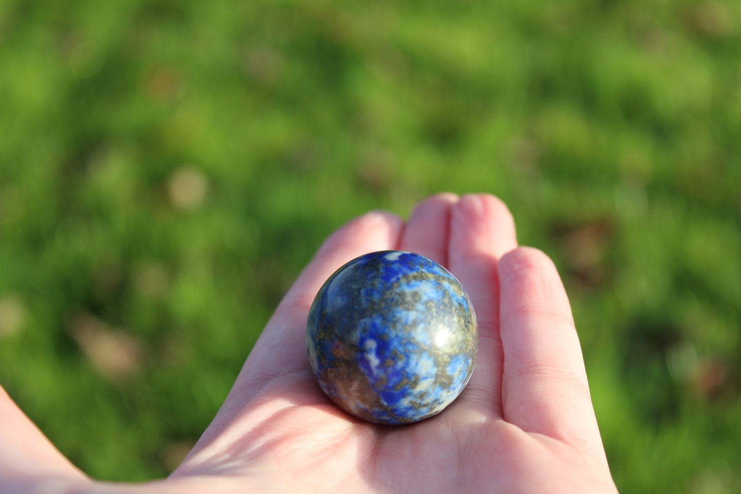 Lapis Lazuli Sphere And Wooden Sphere Holder Bundle.