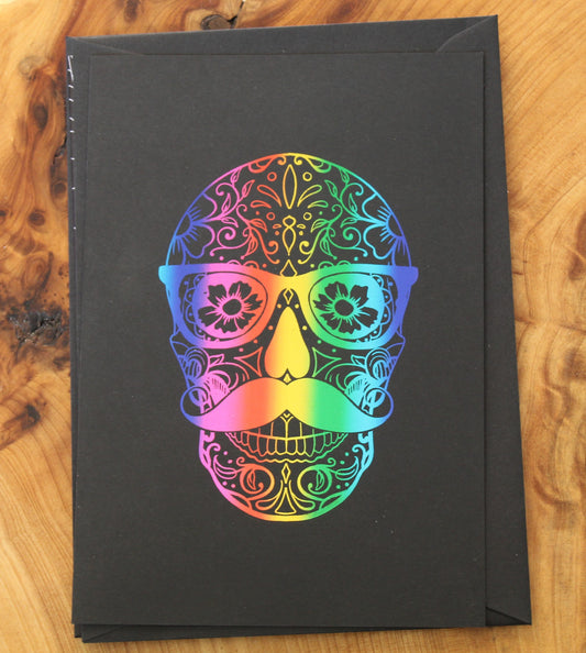 Foil Sugar Skull Rainbow Card